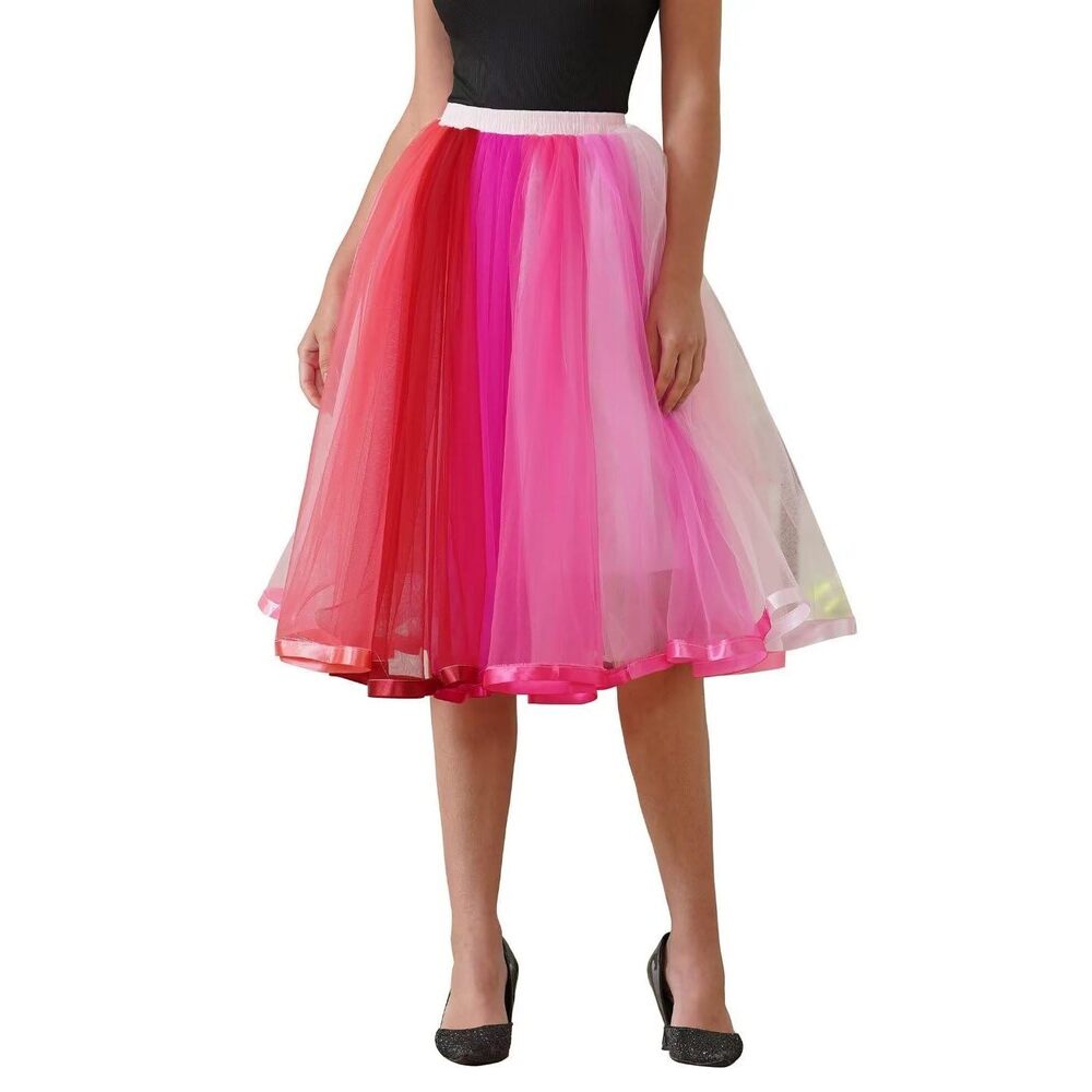 3124 80s Tutu Skirts Rainbow Puffy Tutu Layered Tulle Petticoat Skirt